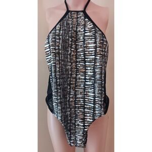 ISSA DE MAR Animal Sexy Backless Sheer Mesh Halter Swimsuit 1-Piece Large NEW